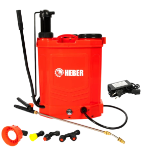 Pompa de stropit electrica + manuala (2in1), HEBER, 16 L, acumulator, 6 BAR, regulator, 5 duze de stropire incluse