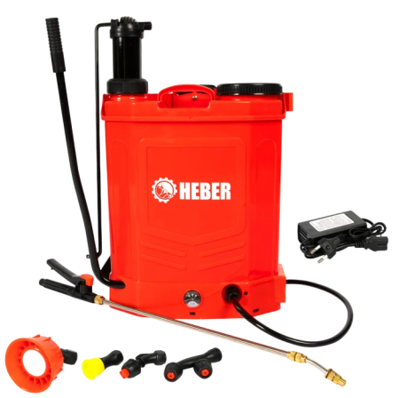 Pompa de stropit electrica + manuala (2in1), HEBER, 16 L, acumulator, 6 BAR, regulator, 5 duze de stropire incluse
