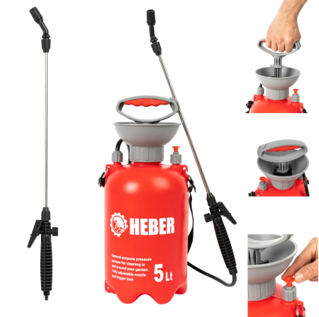 Pompa de stropit manuala, 5 litri, Heber, duze incluse